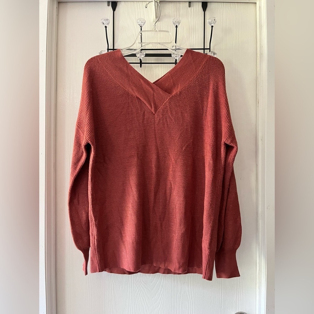 Staccato Brick Red Knit V Pullover